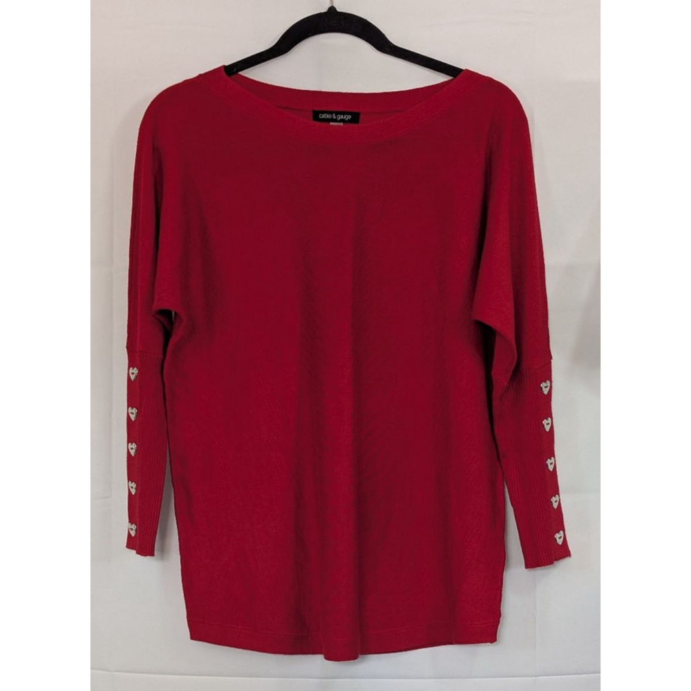Cable & Gauge Women’s Medium Red Long Sleeve Sweater Heart Cuff Detail